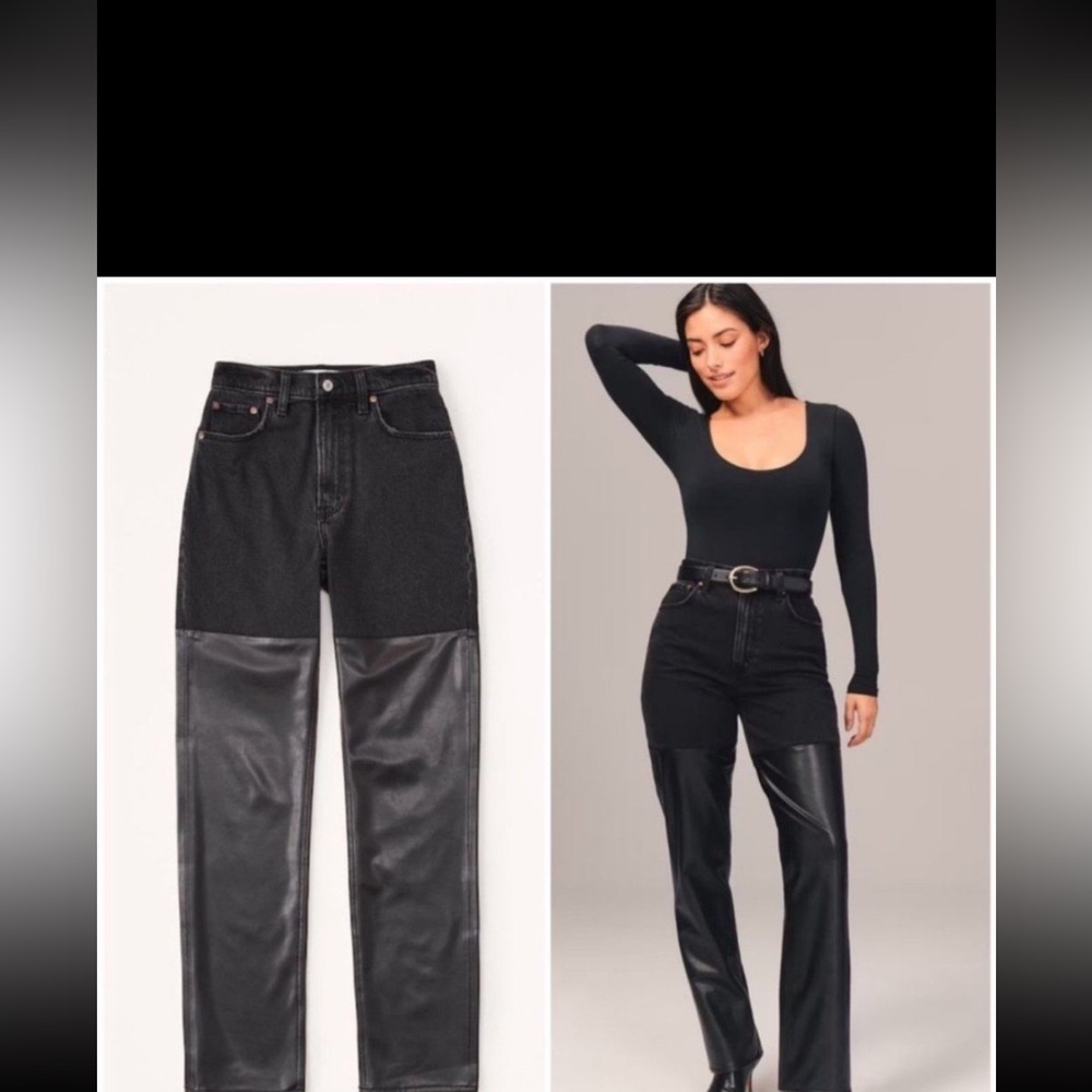 Abercrombie & Fitch Black Mixed Material Straight Leg Jeans